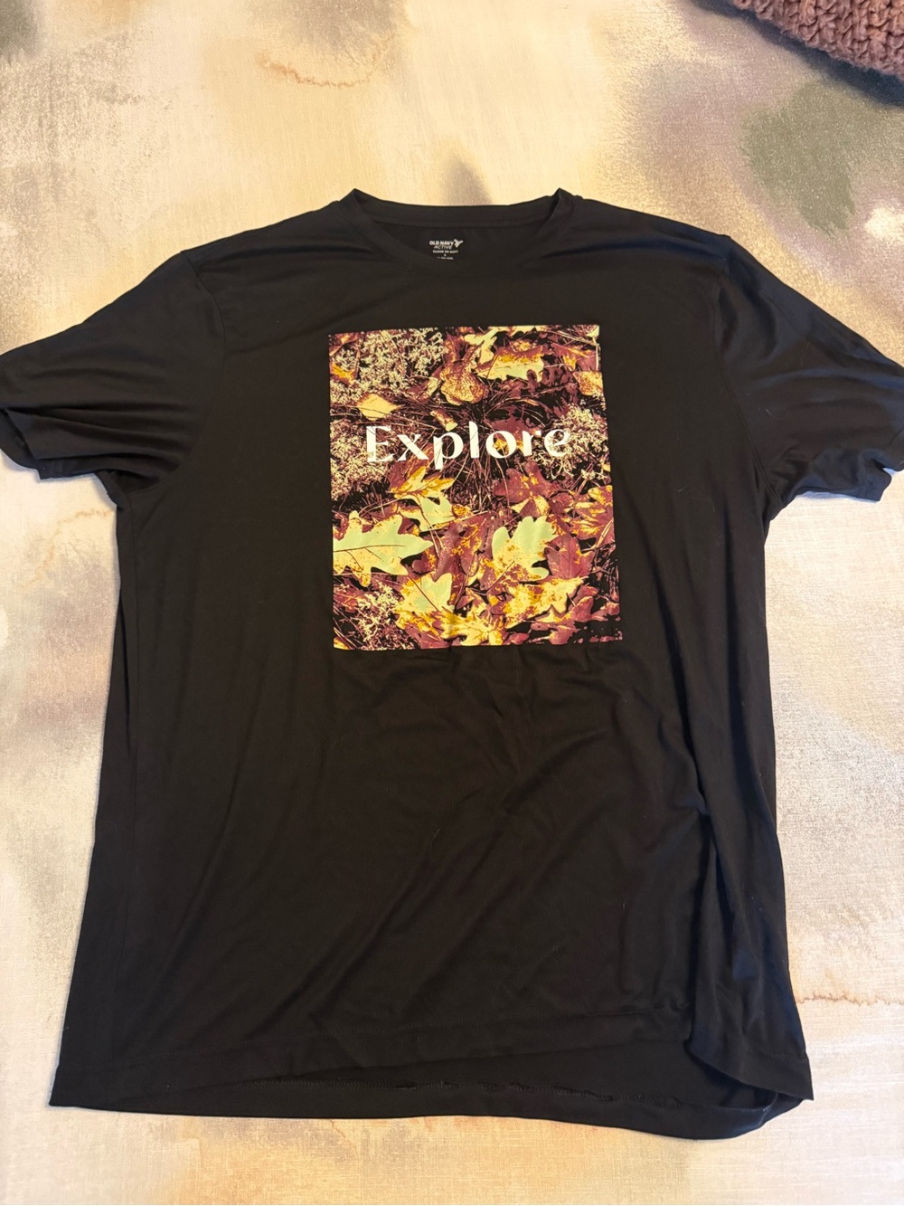 Old Navy Black Short-Sleeve Tee with Yellow & Orange Leaf Graphic